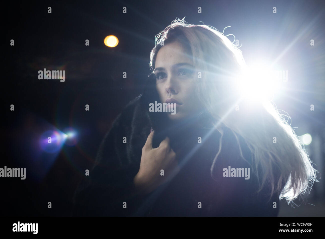 Woman looking up sky night hi-res stock photography and images - Alamy