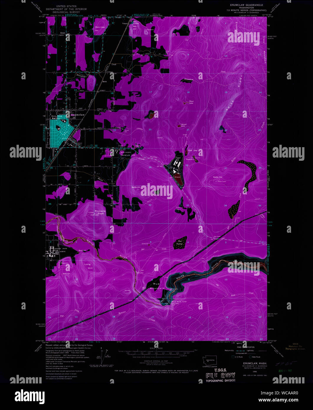 USGS Topo Map Washington State WA Enumclaw 241069 1956 24000 Inverted Restoration Stock Photo