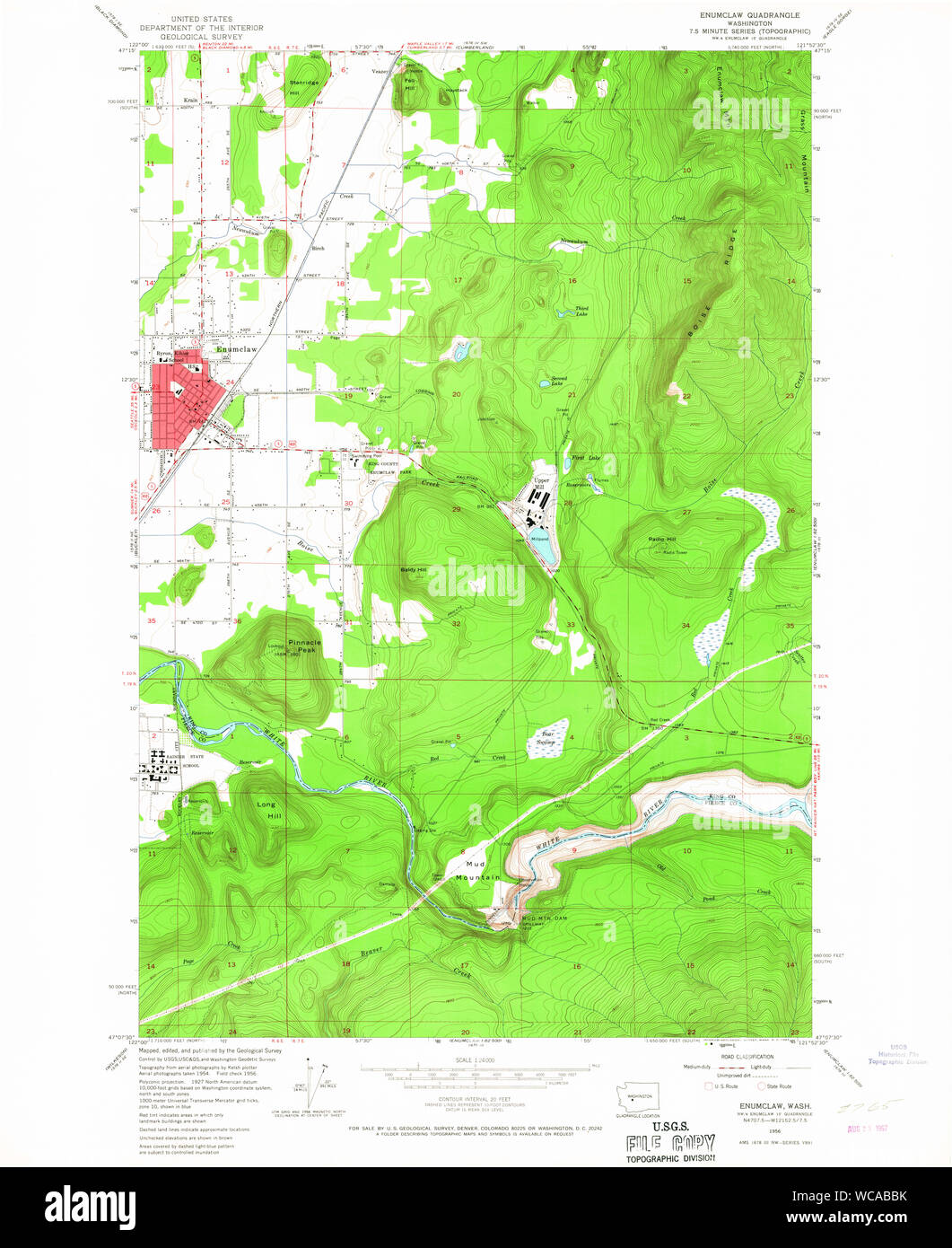 USGS Topo Map Washington State WA Enumclaw 241069 1956 24000 Restoration Stock Photo