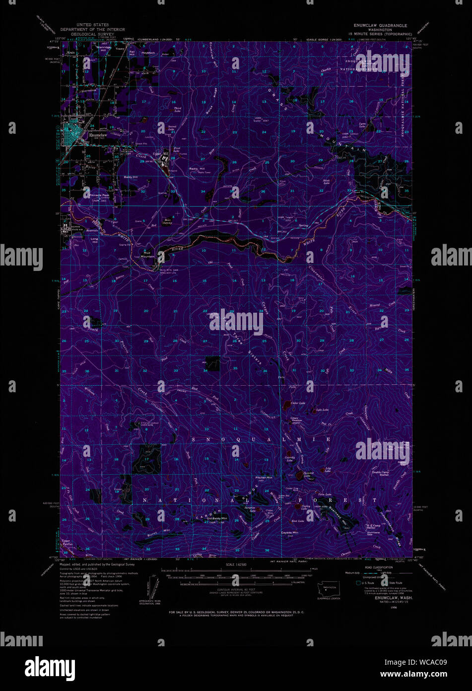 USGS Topo Map Washington State WA Enumclaw 241071 1956 62500 Inverted Restoration Stock Photo