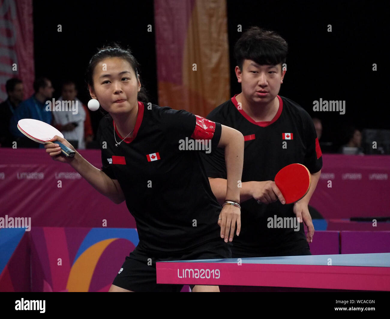 Table Tennis; Eugene Wang and Zhang Mo from Canada in action at the Lima  2019 Pan American Games Stock Photo - Alamy