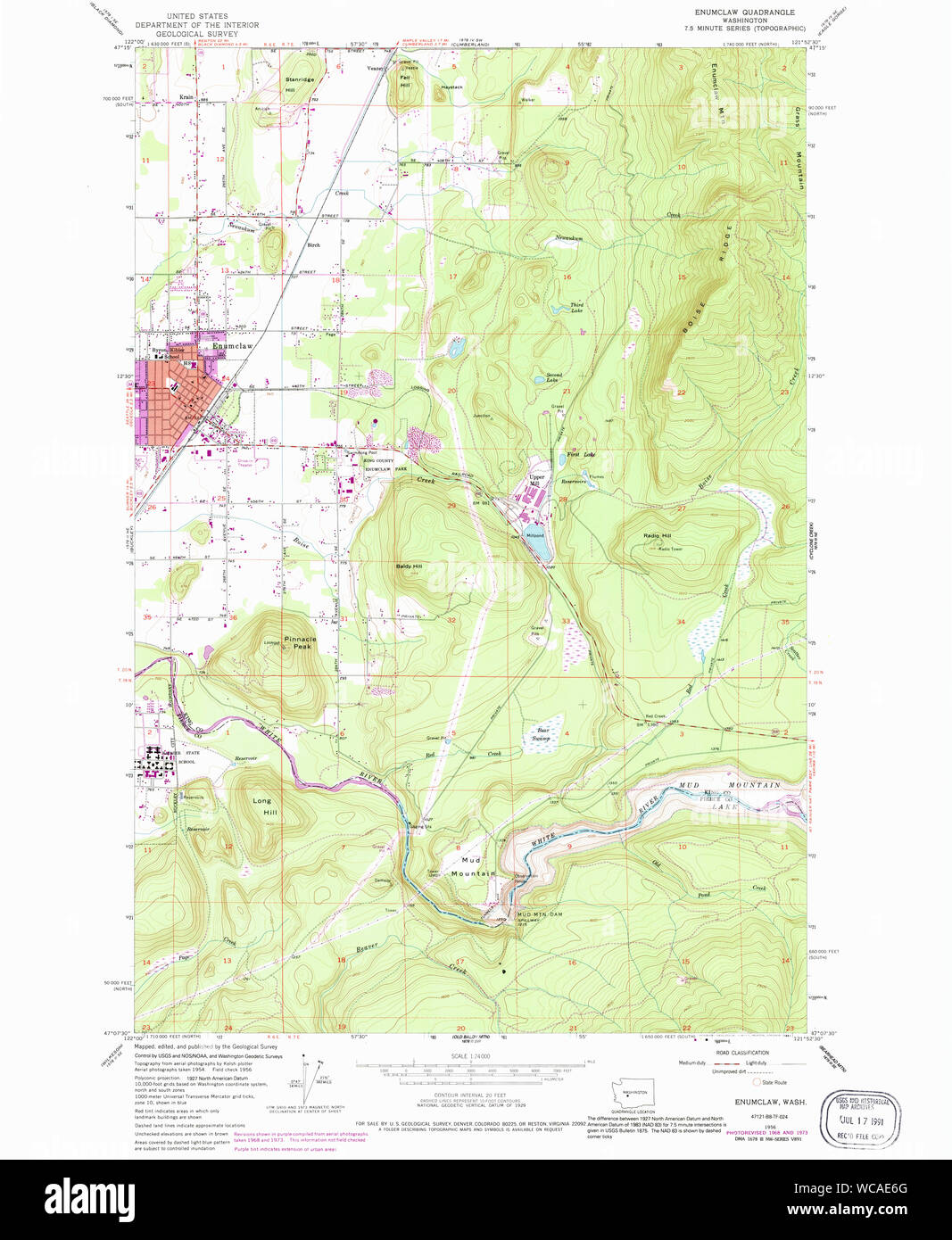 USGS Topo Map Washington State WA Enumclaw 241075 1956 24000 Restoration Stock Photo