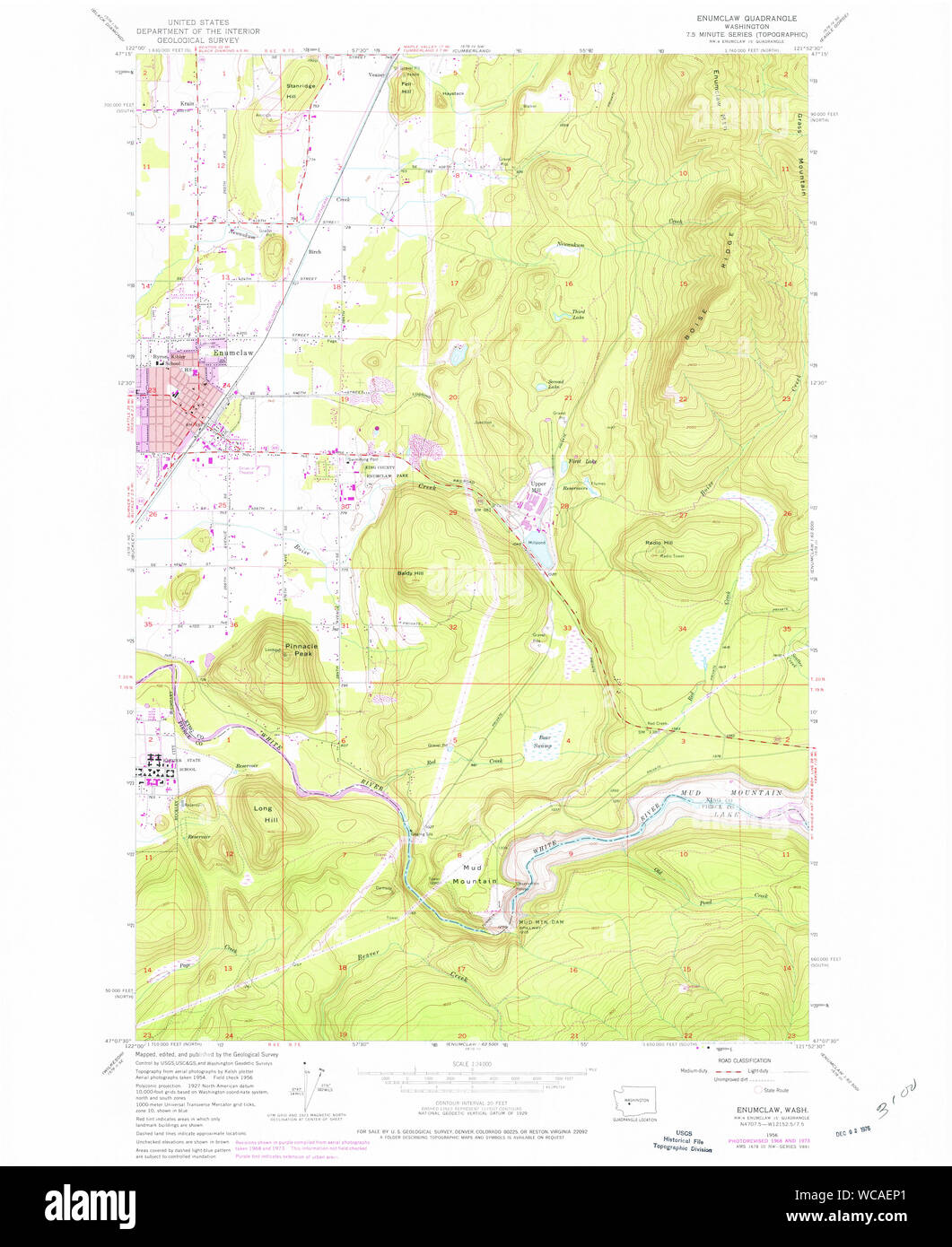 USGS Topo Map Washington State WA Enumclaw 241076 1956 24000 Restoration Stock Photo