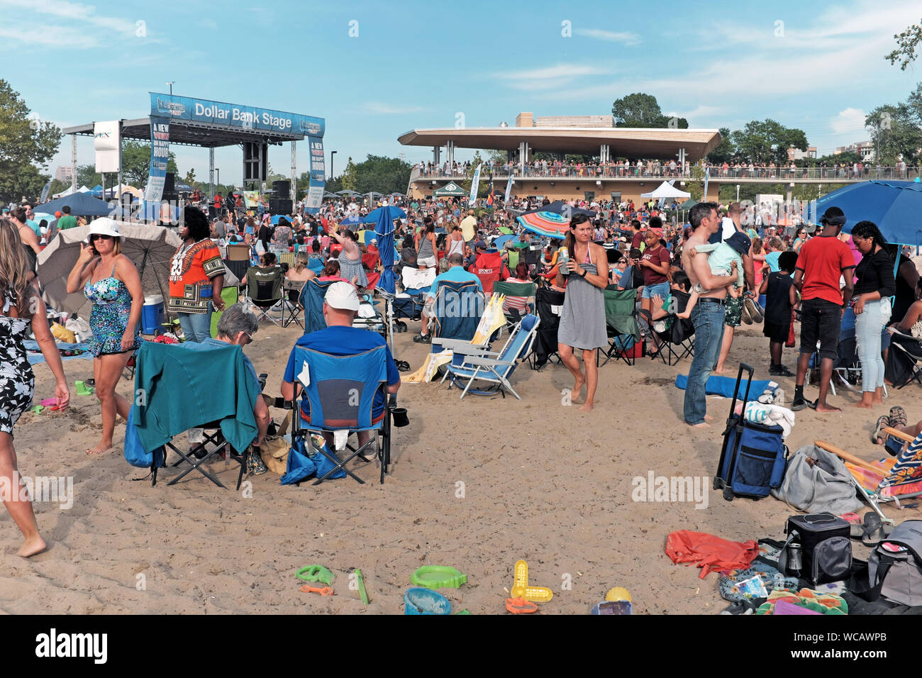Crowds fill Edgewater Park and Beach for the summertime weekly concert series in Cleveland, Ohio, USA Stock Photo