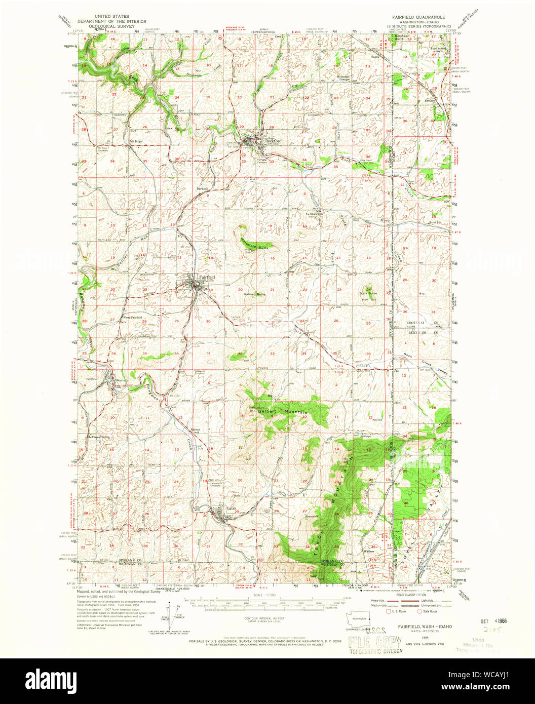 USGS Topo Map Washington State WA Fairfield 241103 1954 62500 Restoration Stock Photo