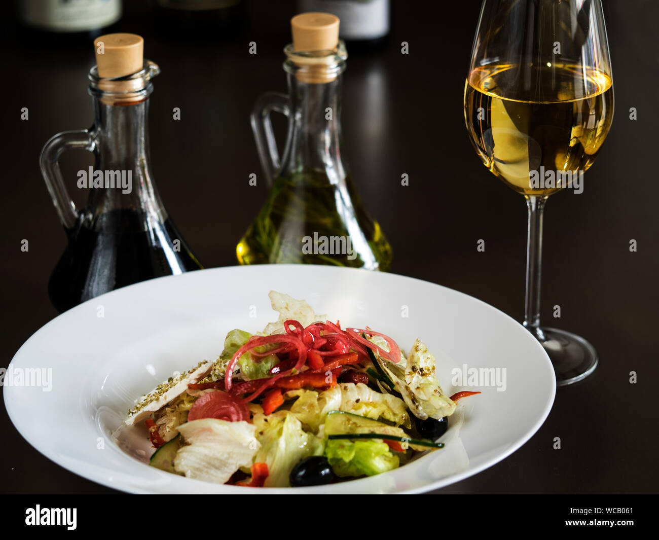 Close-up Of Greek Salad On Table Stock Photo
