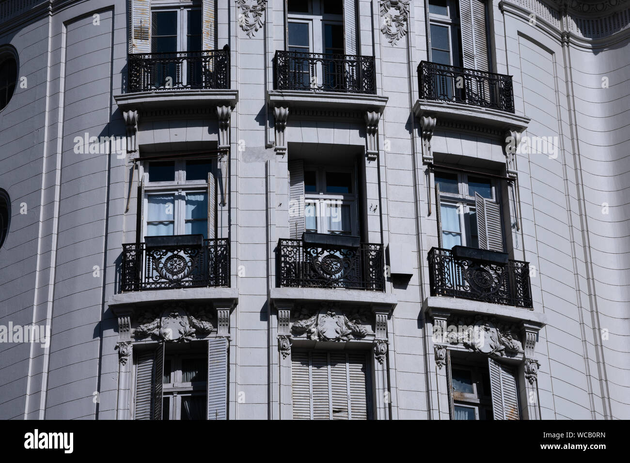 Old building facade opposite Lavalle Square (Plaza Lavalle - Tribunales). Buenos Aires, Argentina Stock Photo