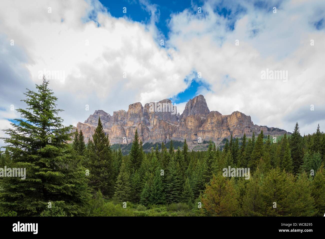 Castle Mountain in Banff National Park, Canada on a partly cloudy day. Stock Photo