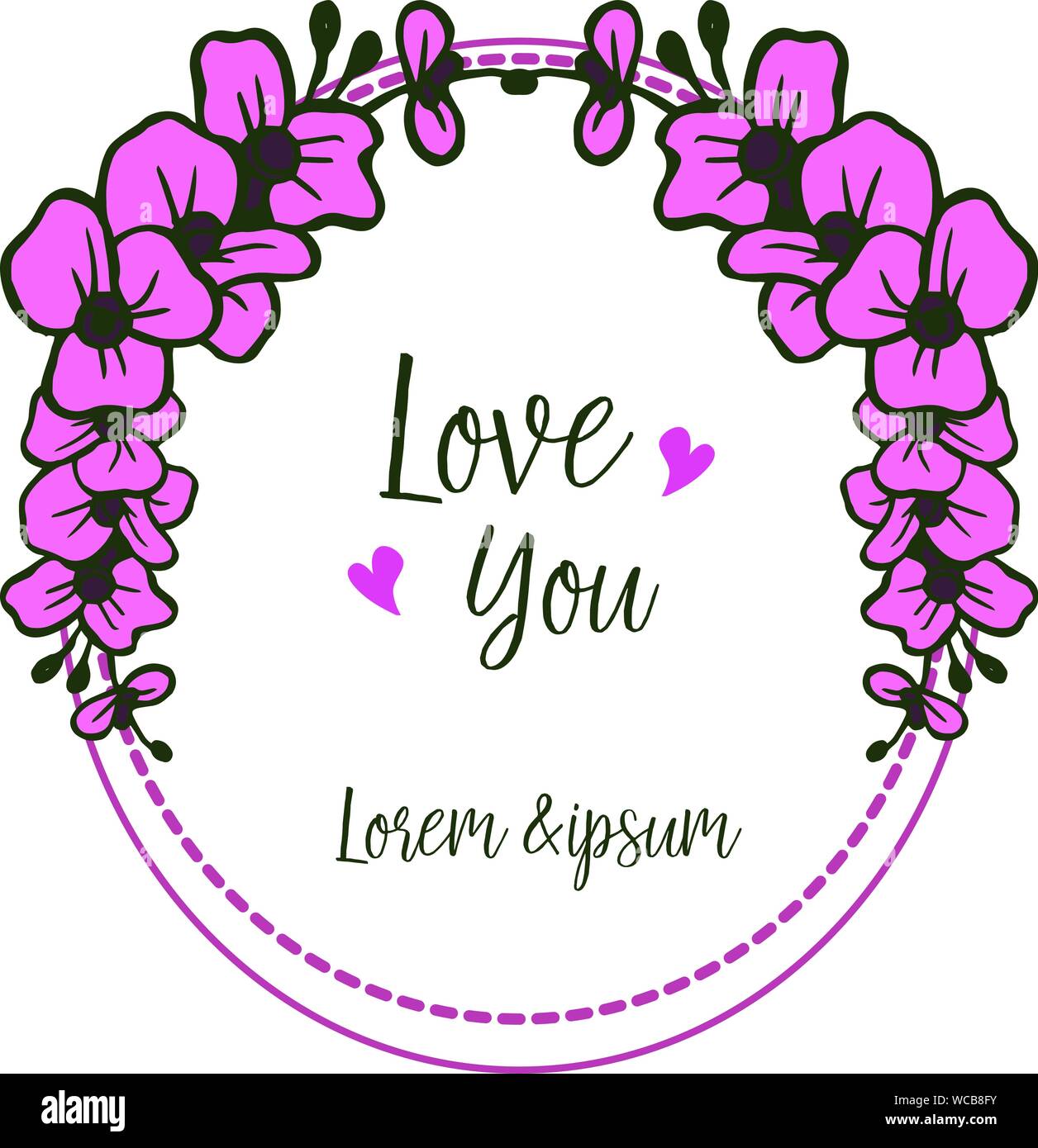 Ornate Banner With Lettering Of Love You Pink Cute Flower Frame