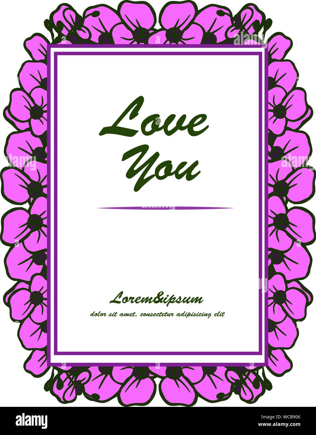 Ornate Banner With Lettering Of Love You Pink Cute Flower Frame