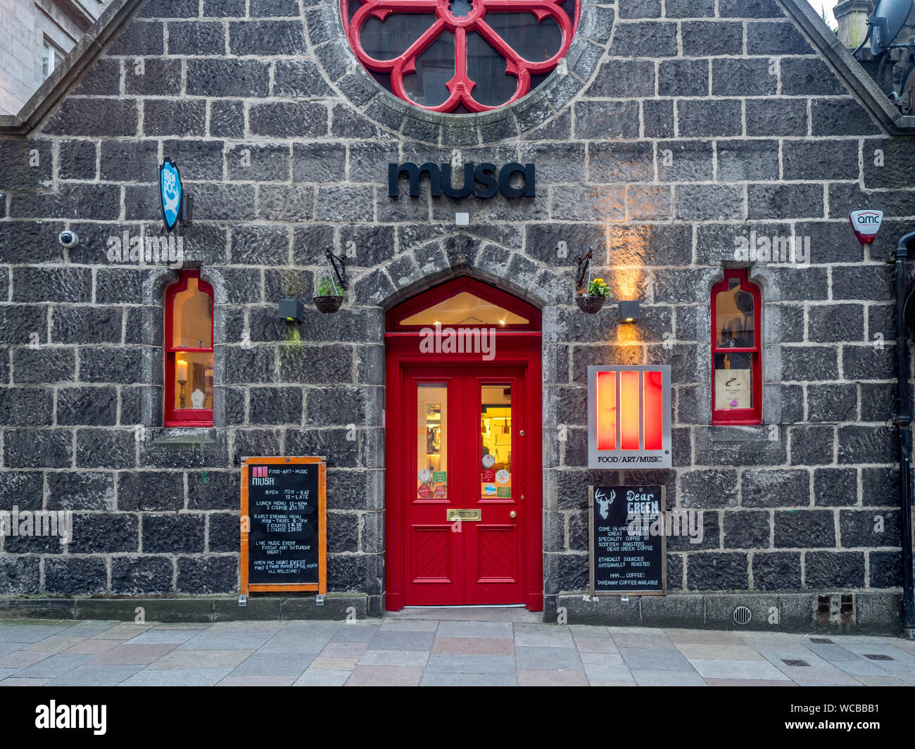 The Musa food, art and music venue in the evening on July 24, 2017 in Aberdeen, Scotland. Musa is a popular spot for Aberdeen nightlife. Stock Photo