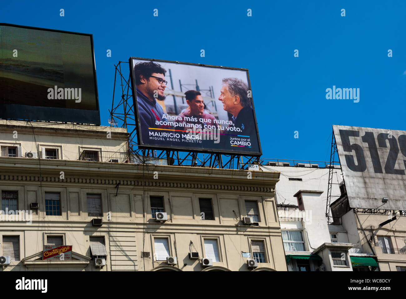 Buenos Aires, Argentina. August 19, 2019. Political party sign from 2019 presidencial elections in Argentina. (Together for the Change - Let's Change Stock Photo