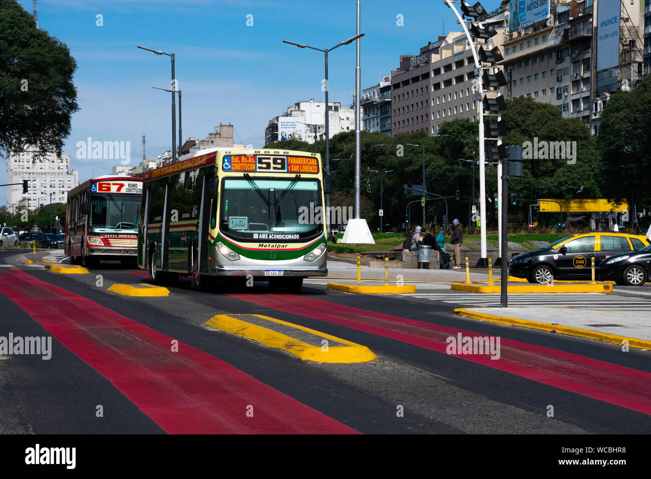 Buenos Aires, Argentina. August 19, 2019. Metrobus (Colectivo) exclusive lane on July 9 Avenue (Avenida 9 de Julio) Stock Photo