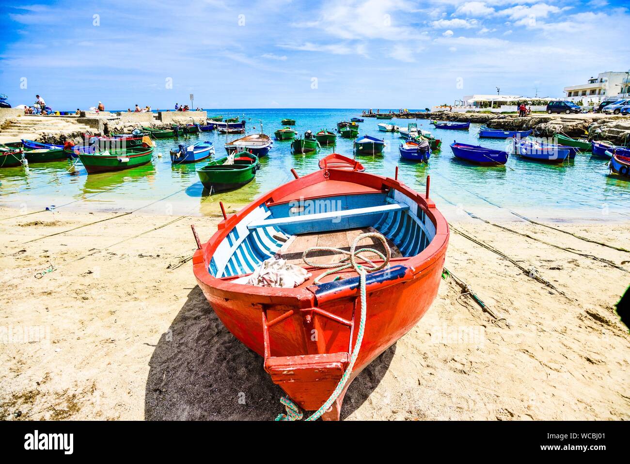Tranquil Scene With Moored Fishing Boats Stock Photo