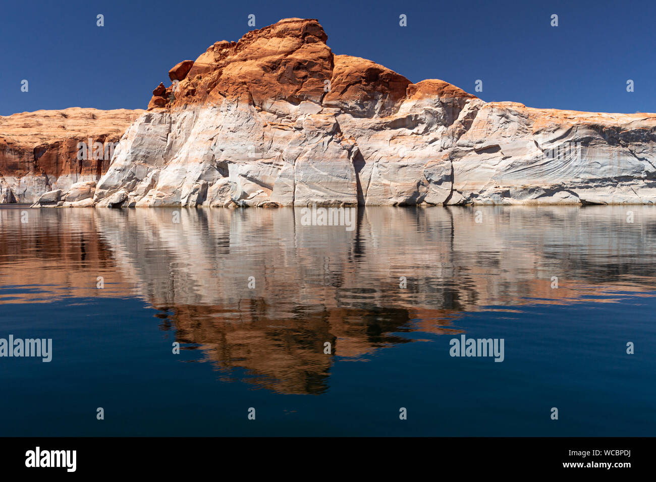 High water mark in Lake Powell that has left a "bathtub ring" around