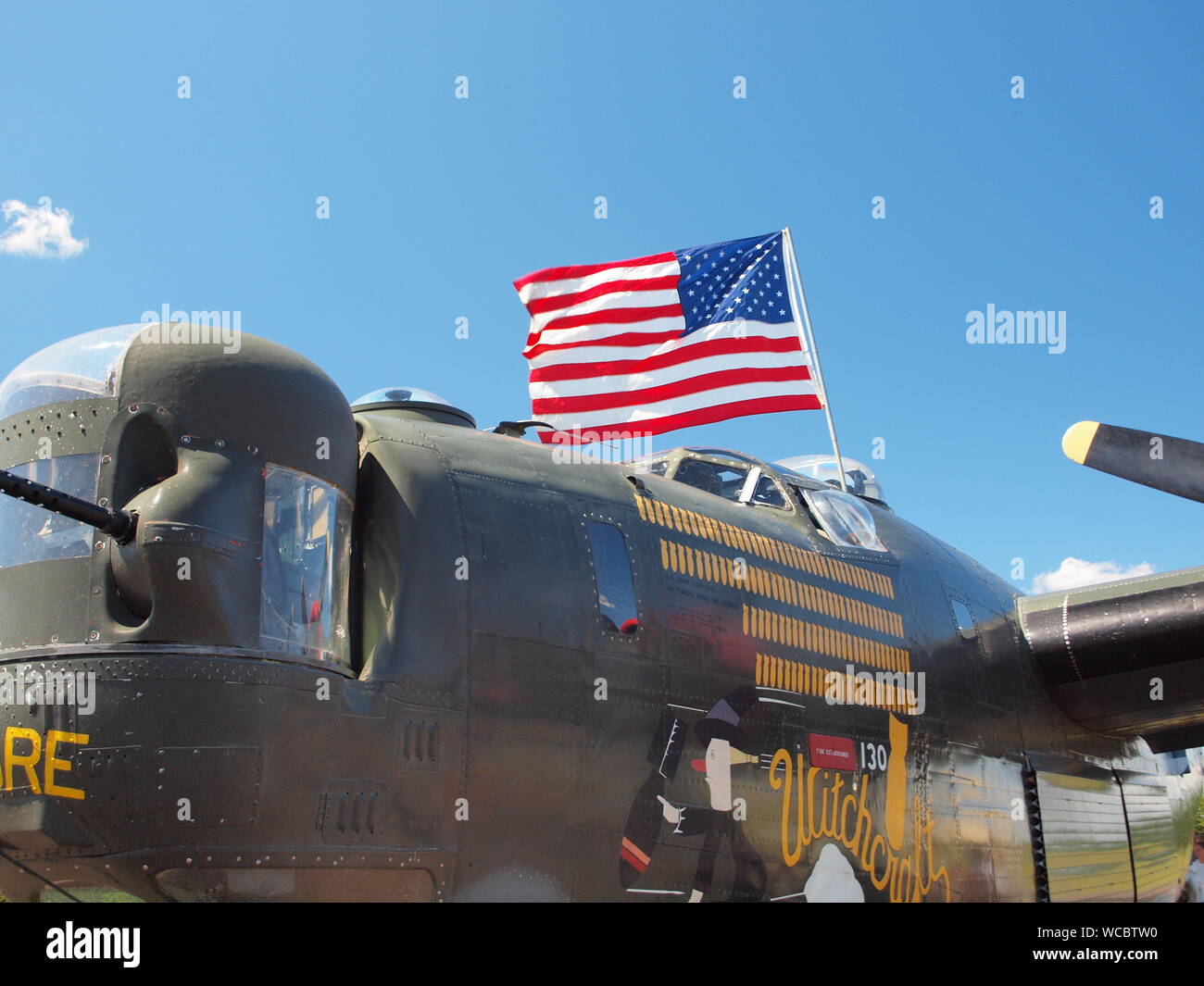 Gathering of WW 2 warbirds at Wall Township, New Jersey airfield in August of 2019. At the field was a B-24, B-25, B-17 and a P-51 Mustang. Stock Photo