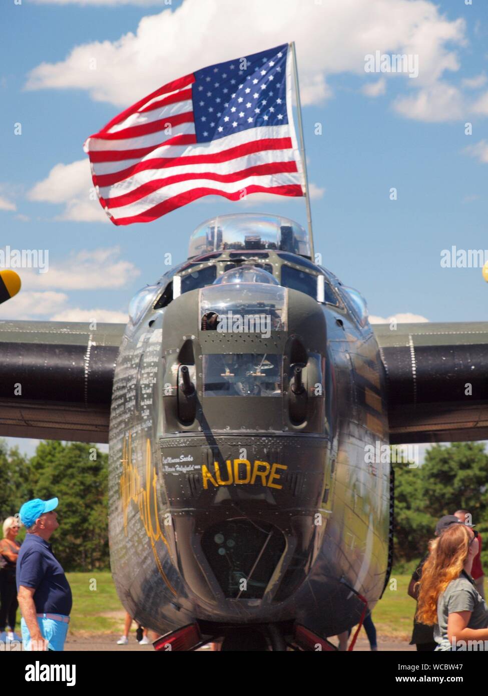 Gathering of WW 2 warbirds at Wall Township, New Jersey airfield in August of 2019. At the field was a B-24, B-25, B-17 and a P-51 Mustang. Stock Photo