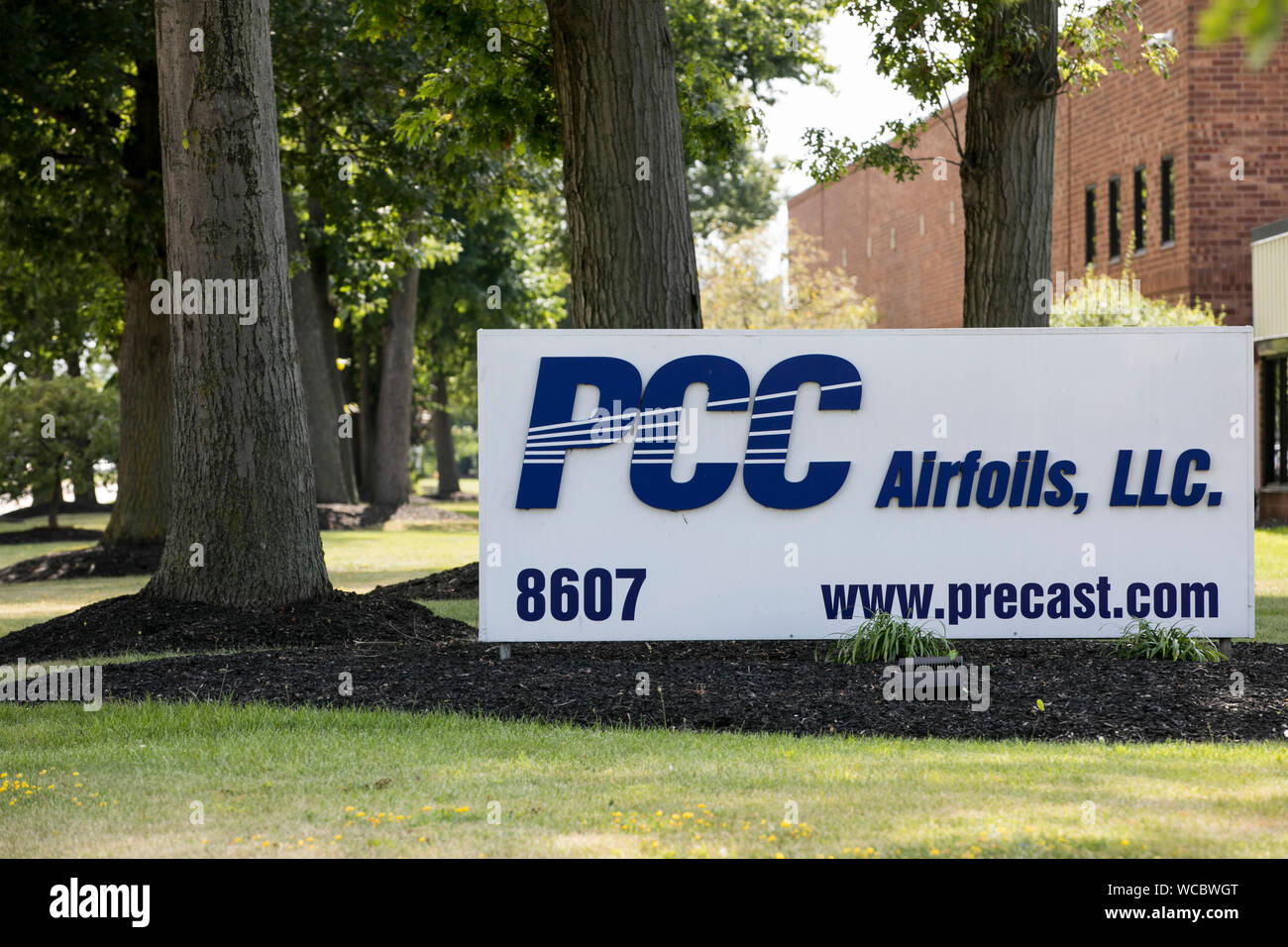 A logo sign outside of a facility occupied by PCC Airfoils (Performance Cast Parts) in Mentor, Ohio on August 11, 2019. Stock Photo