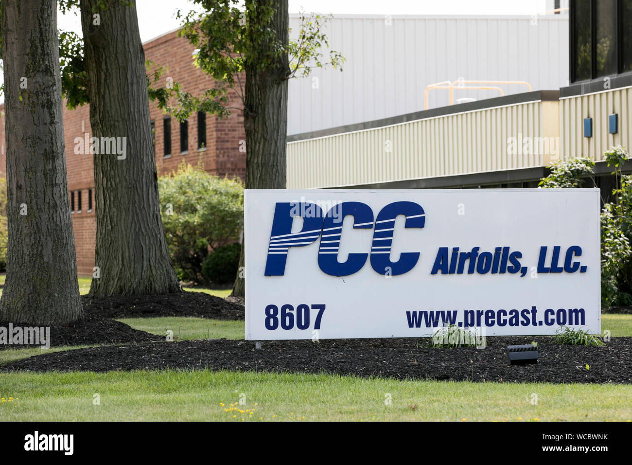 A logo sign outside of a facility occupied by PCC Airfoils (Performance Cast Parts) in Mentor, Ohio on August 11, 2019. Stock Photo