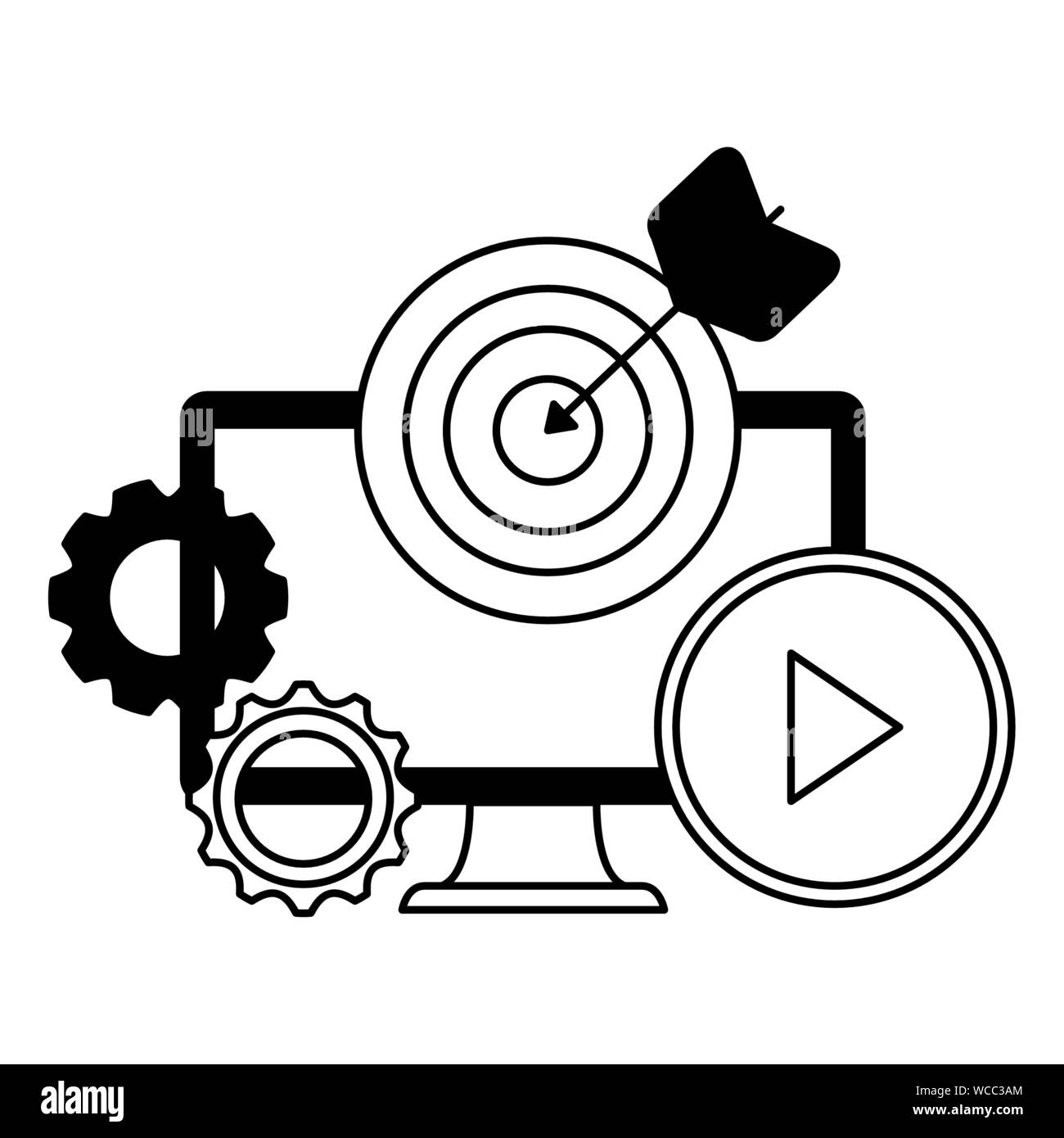desktop computer device with target and gears Stock Vector Image & Art