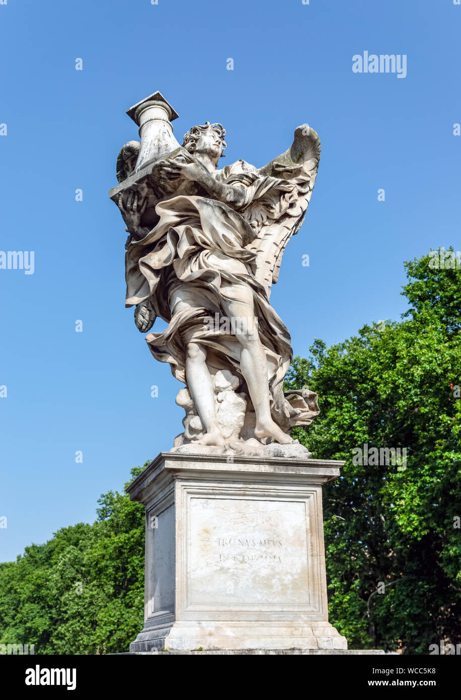 Angel with the Column at the Sant'Angelo bridge - Rome, Italy Stock Photo