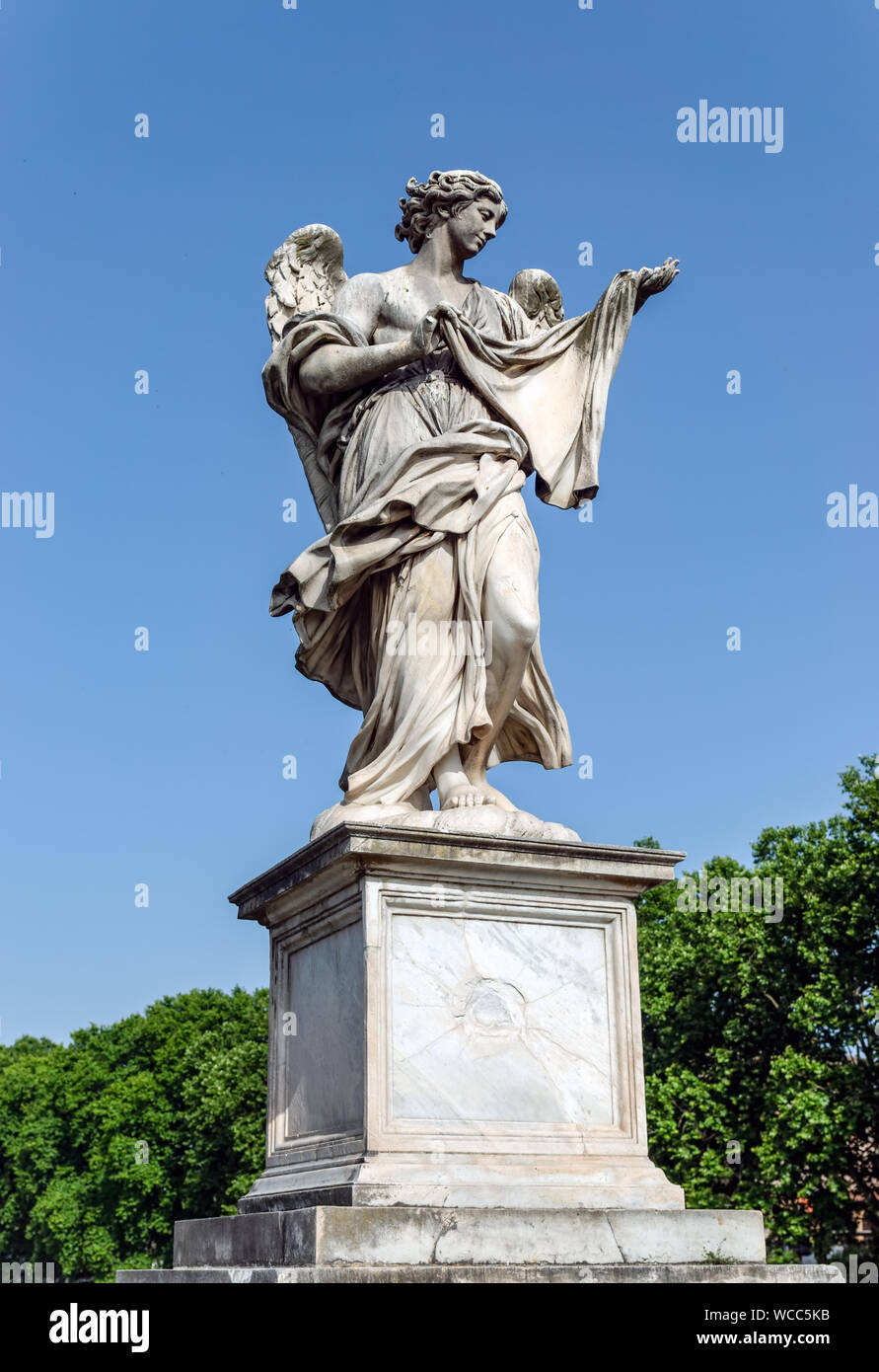 Angel with the Sudarium at the Sant'Angelo bridge - Rome, Italy Stock Photo