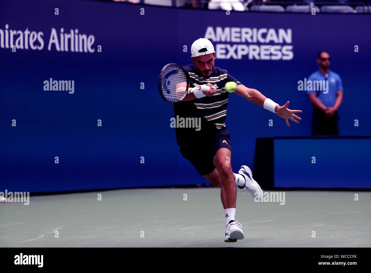 Flushing Meadows, New York, United States. 27th Aug, 2019. Thomas Fabbiano of Italy during his first round match against Dominic Thiem of Austria at the US Open in Flushing Meadows, New York. Fabiano won the match in four sets. Credit: Adam Stoltman/Alamy Live News Stock Photo