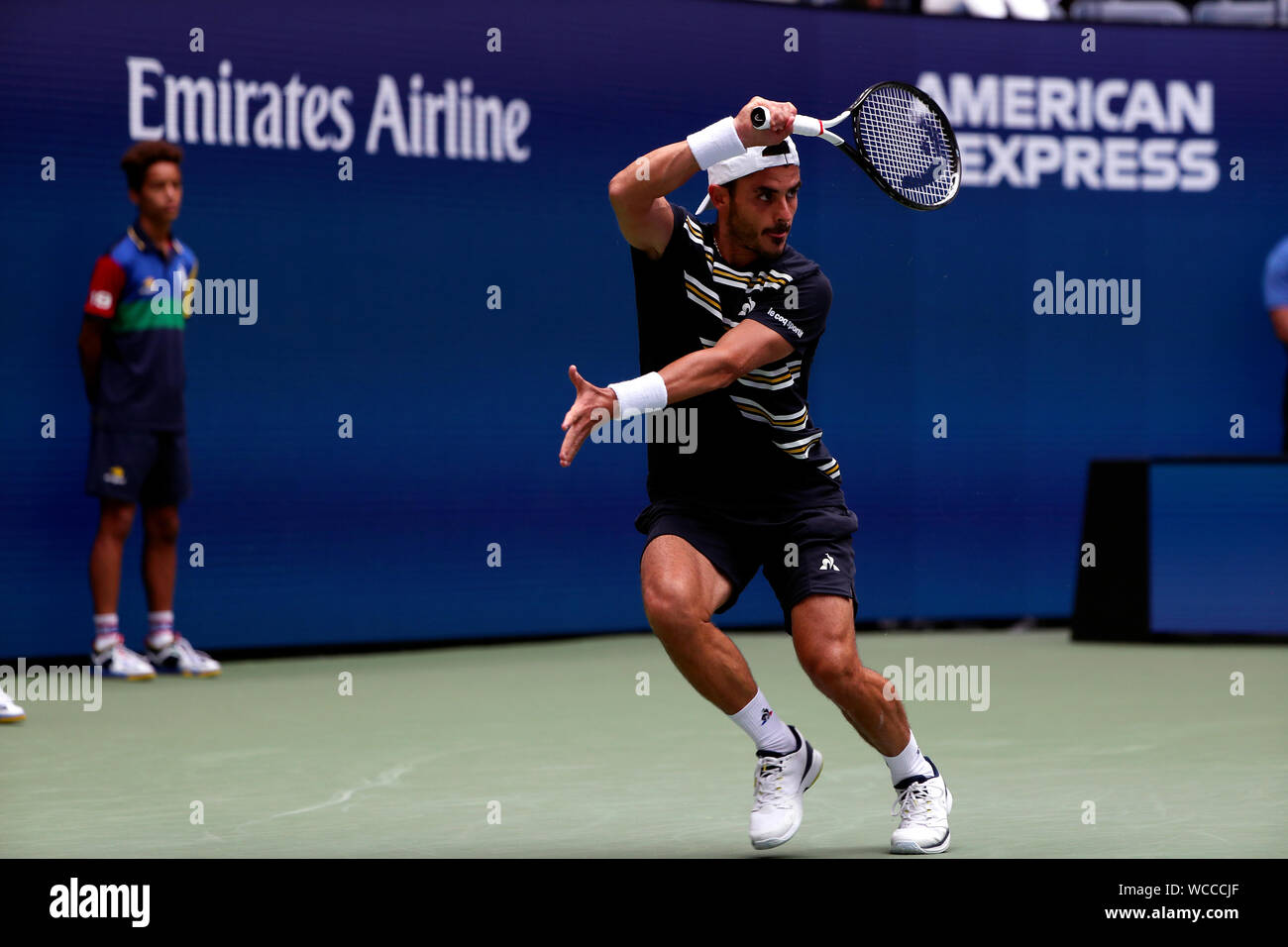 Flushing Meadows, New York, United States. 27th Aug, 2019. Thomas Fabbiano of Italy during his first round match against Dominic Thiem of Austria at the US Open in Flushing Meadows, New York. Fabiano won the match in four sets. Credit: Adam Stoltman/Alamy Live News Stock Photo