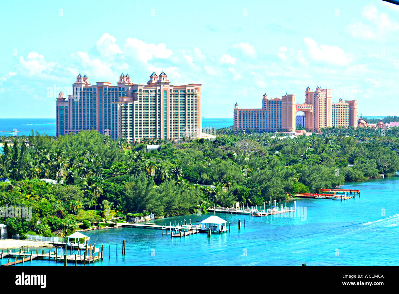 Atlantis Resort At Paradise Island Against Sky Stock Photo