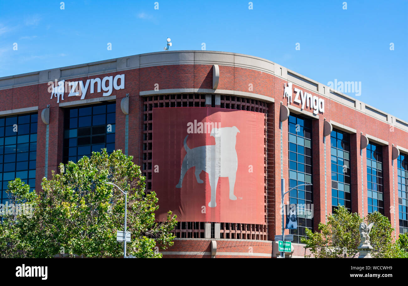 Zynga sign and bulldog logo on the facade of social video game services  company Stock Photo - Alamy