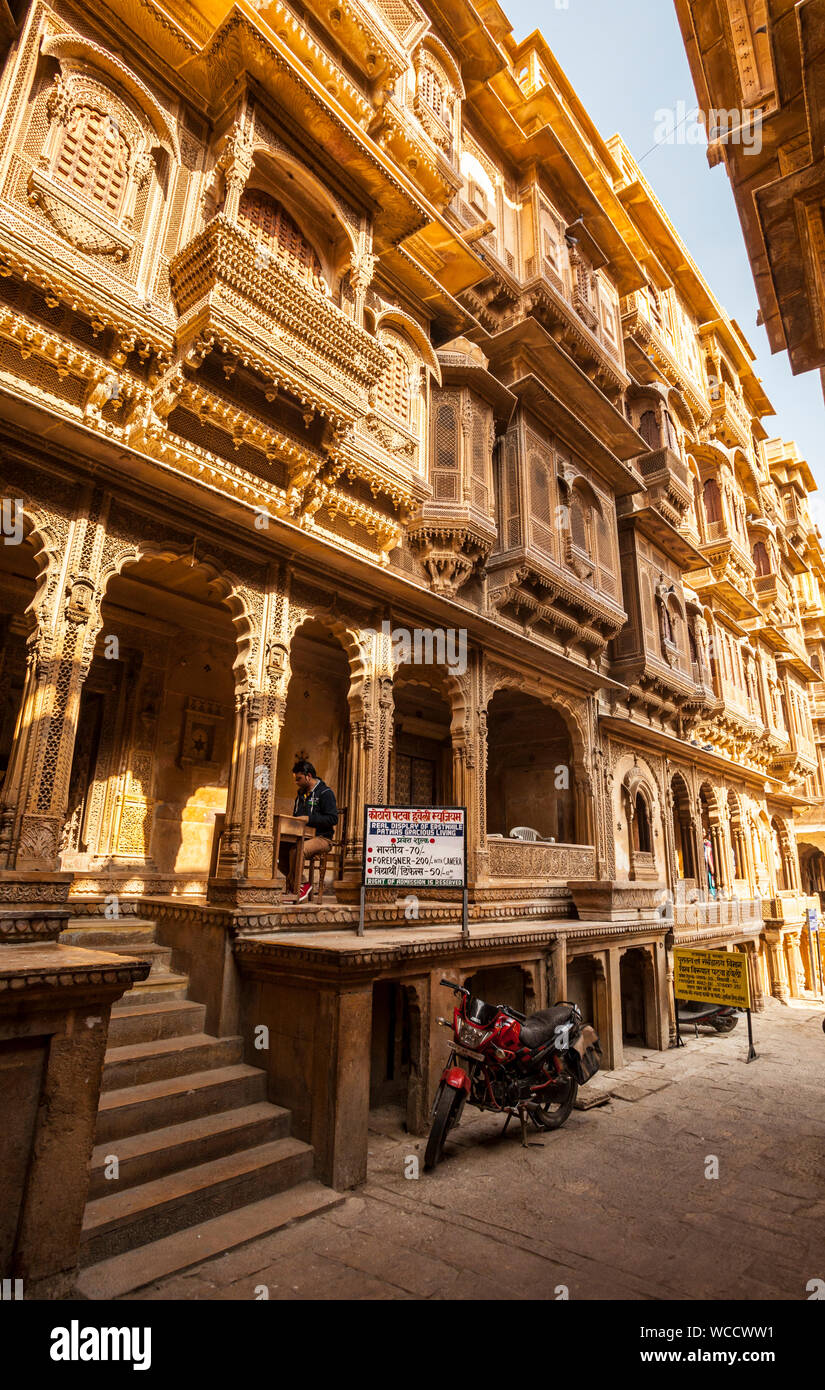 One of the many amazing Havelis in Jaisalmer, Rajasthan, India. Stock Photo