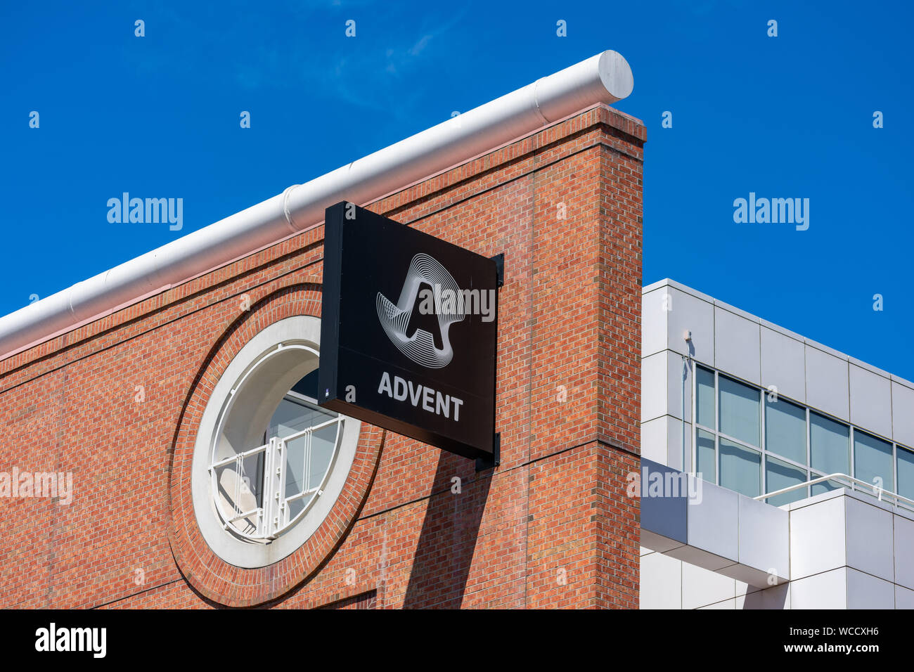 Advent logo office facade. Advent Software was acquired by SS&C Technologies and is now known as SS&C Advent Stock Photo