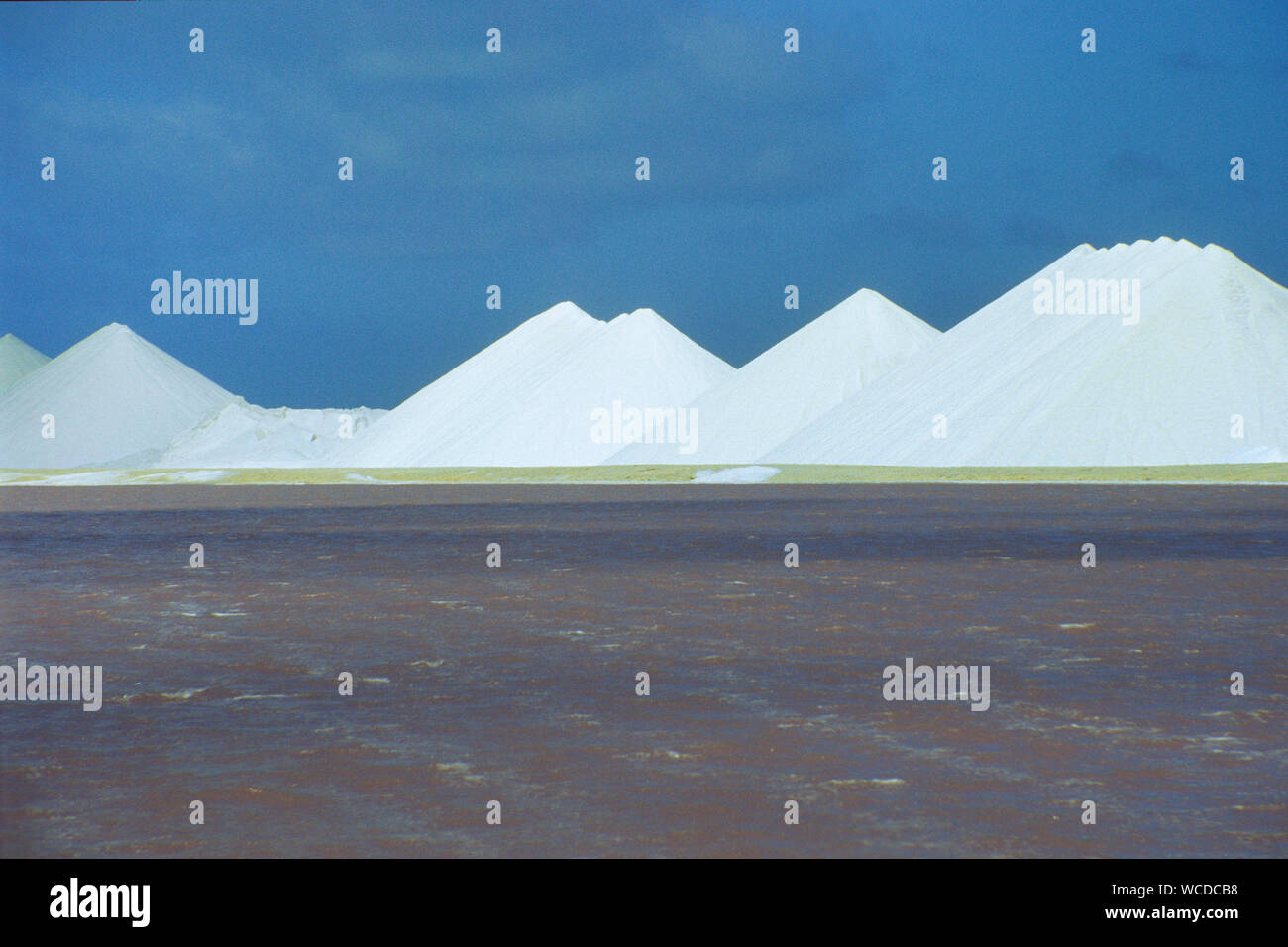 Salt Pans Bonaire, salt mine, natural evaporation by sun and wind, the salt crystallizes in the salt beds, Bonaire, Netherland Antilles Stock Photo