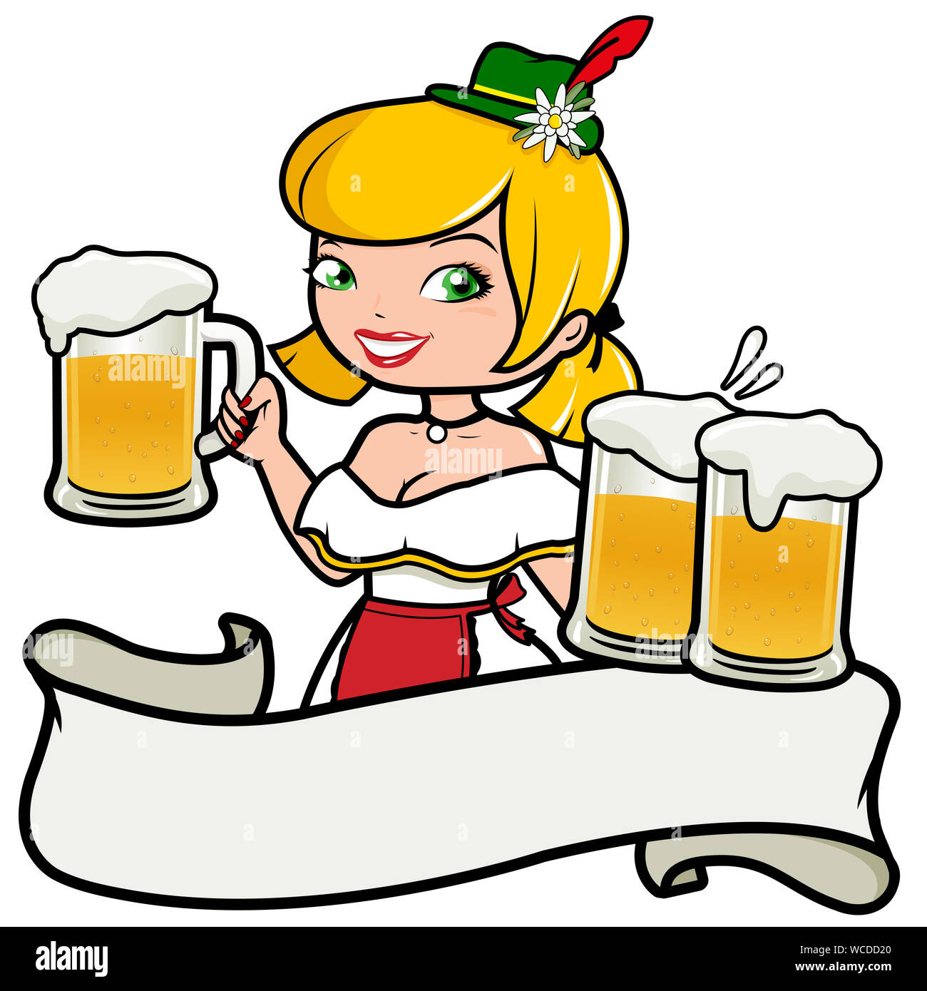 Oktoberfest waitress serving beer. Stock Photo