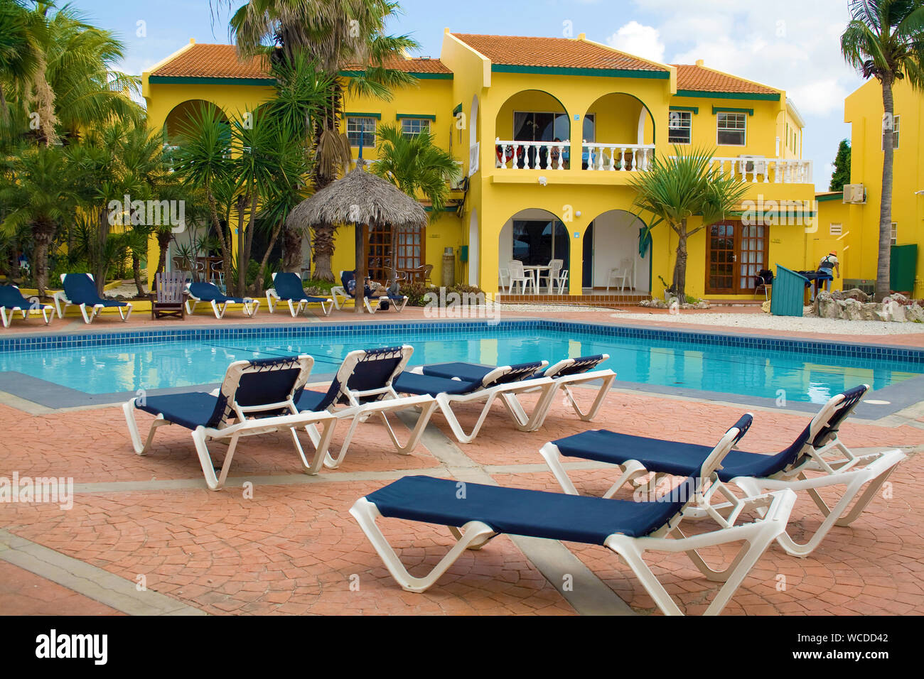 Pool area at Buddy Dive Resort, Bonaire, Netherland Antilles Stock Photo