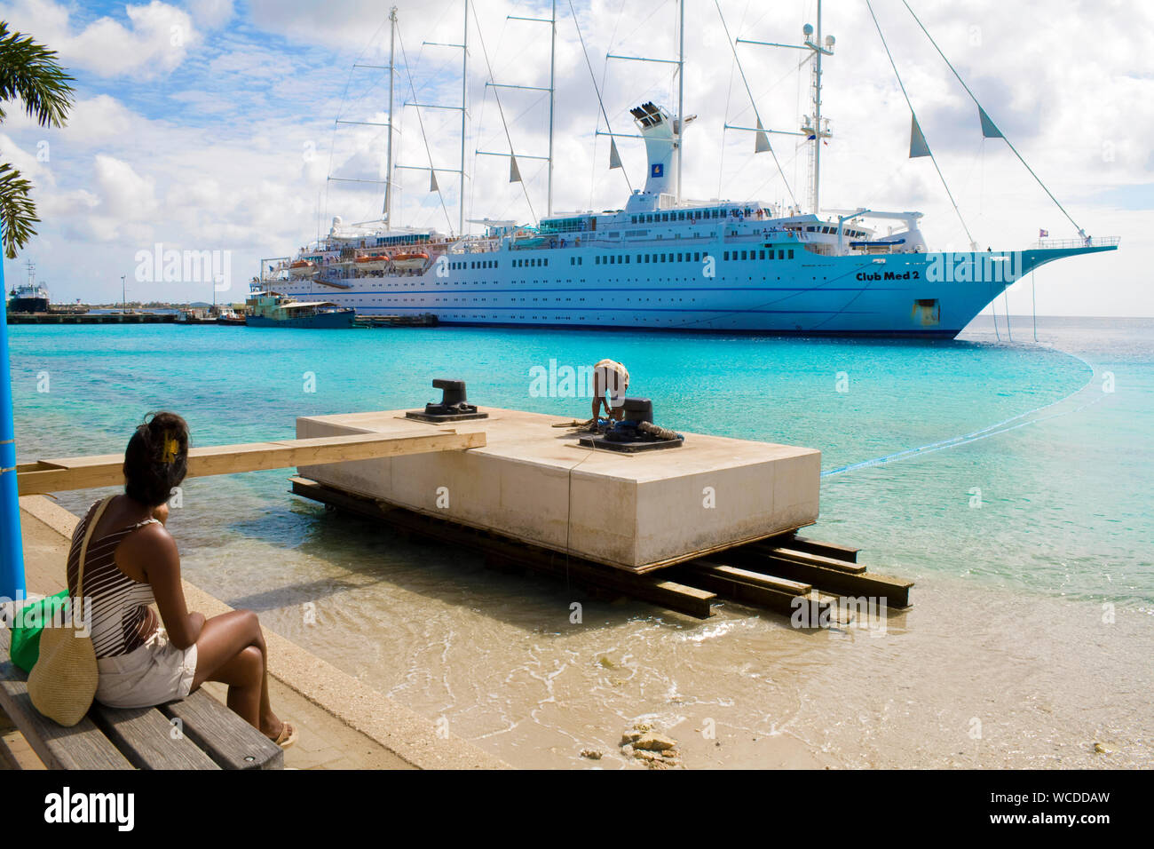 Cruise liner 'Club med 2' at Kralendijk, Bonaire, Netherland Antilles Stock Photo
