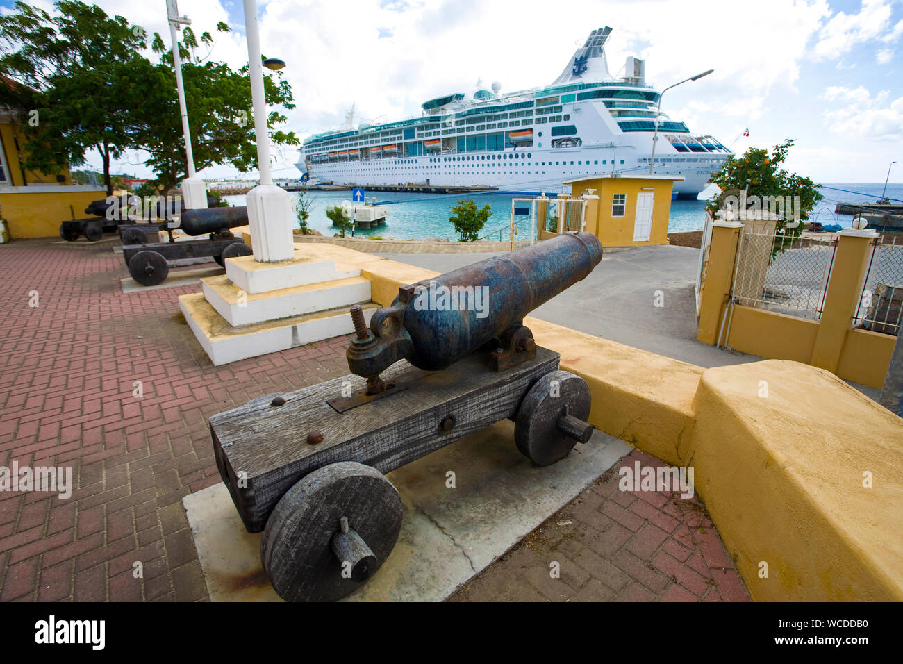 Cruise ship at Fort Oranje, Kralendijk, Bonaire, Netherland Antilles Stock Photo