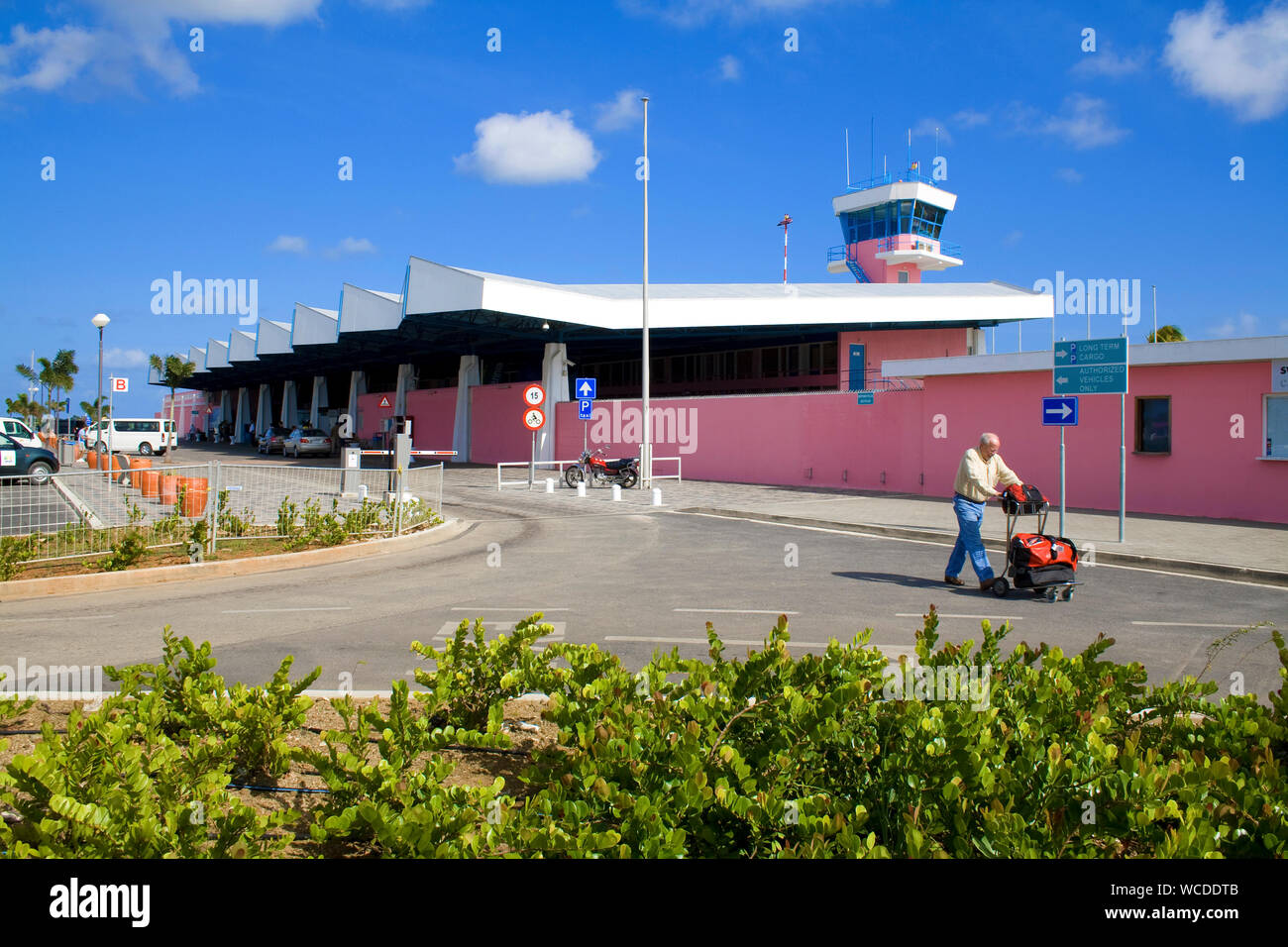 Traveller at Flamingo Airport, Bonaire International Airport, Kralendijk, Bonaire, Netherland Antilles Stock Photo