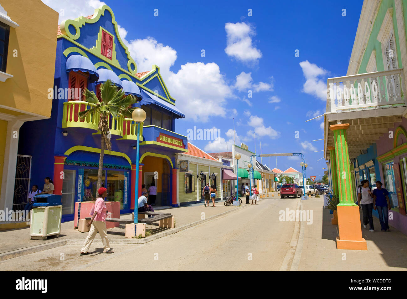 Old Colonial style houses at Kaya Grandi, main street in the old town of Kralendijk, Bonaire, Netherland Antilles Stock Photo