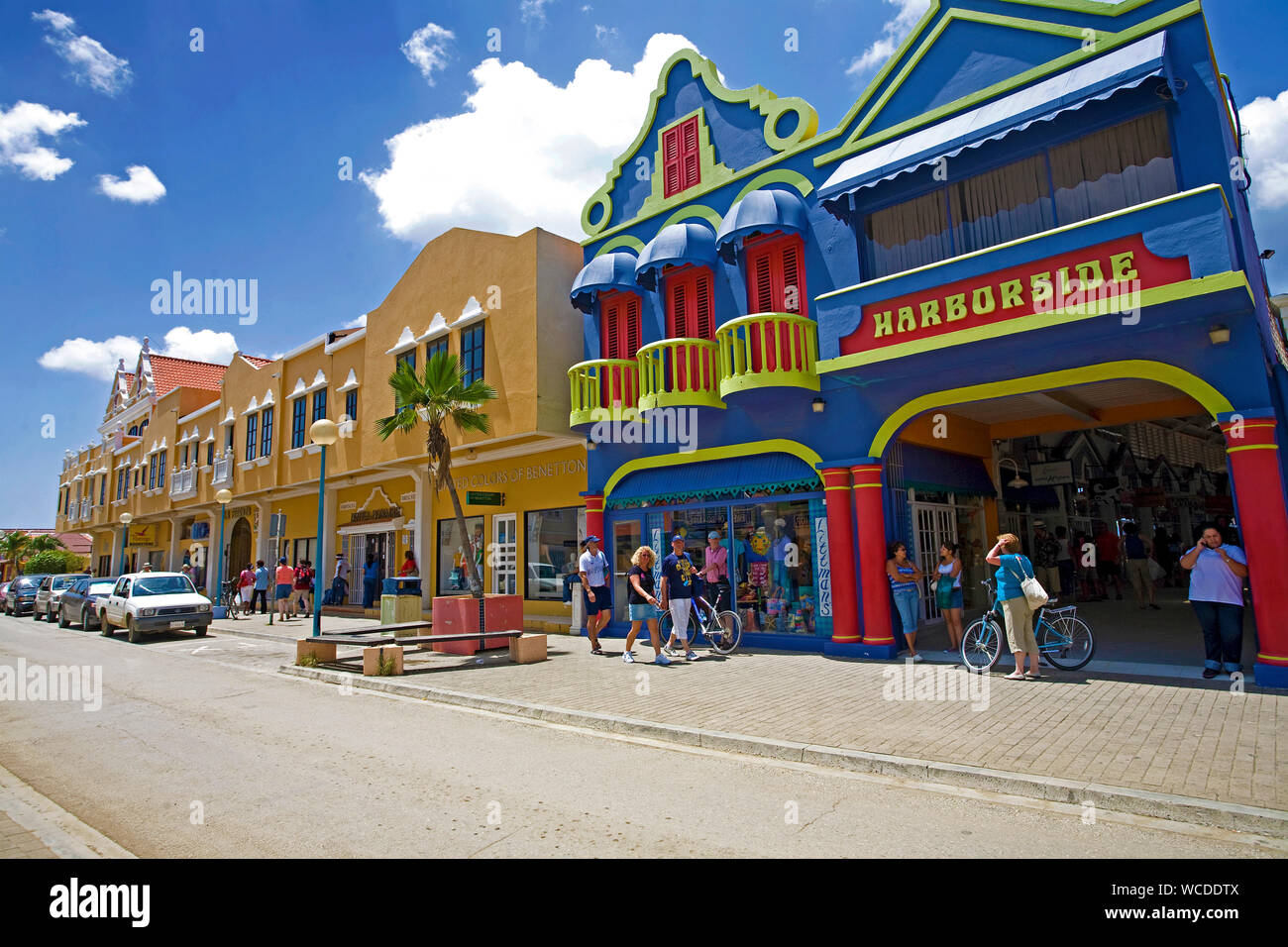 Old Colonial style houses at Kaya Grandi, main street in the old town of Kralendijk, Bonaire, Netherland Antilles Stock Photo
