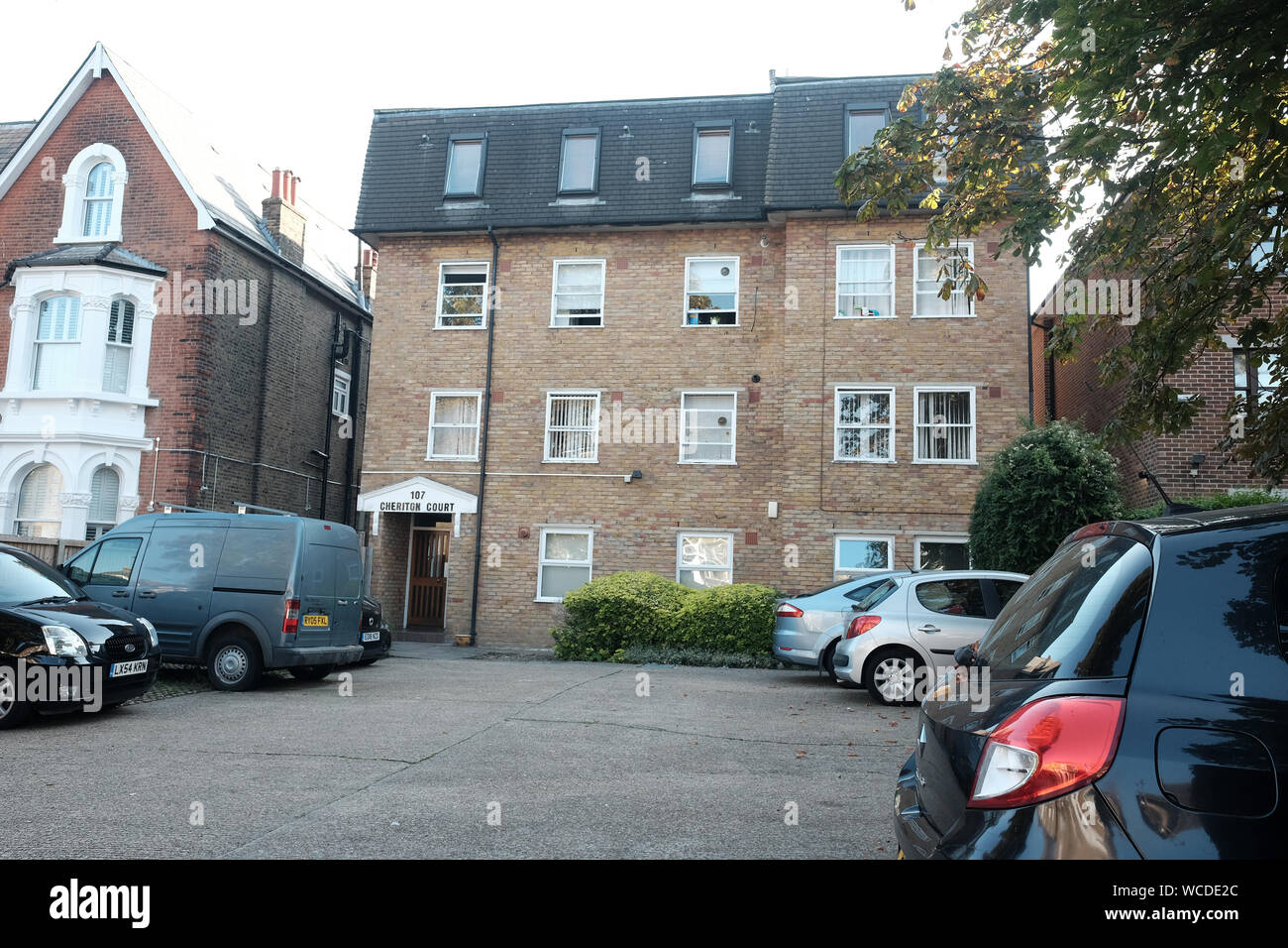 August 2019  - Small block of flats and apartments in the suburbs of South East London Stock Photo