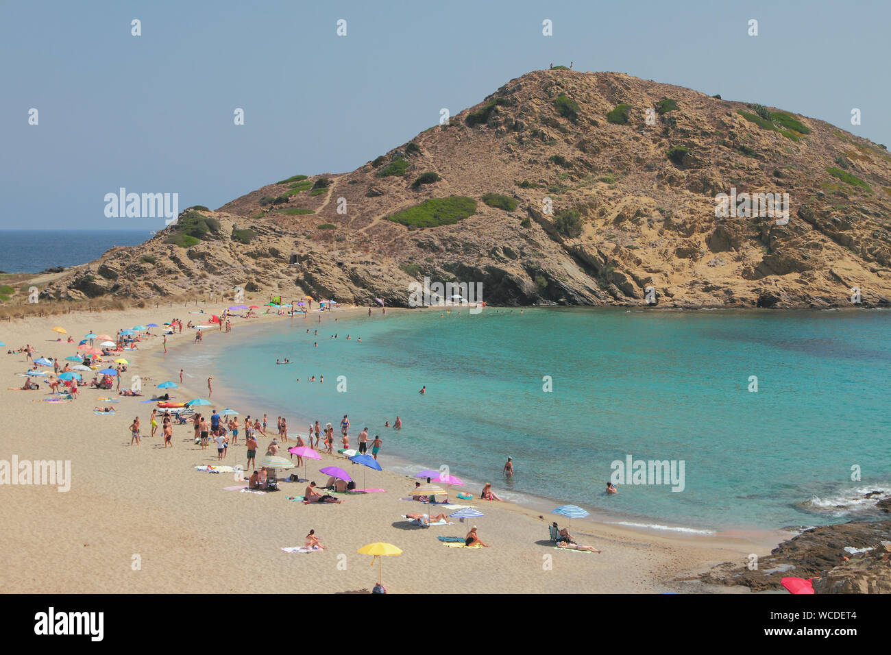 Sandy beach on sea coast. Cala Mesquida, Menorca, Spain Stock Photo
