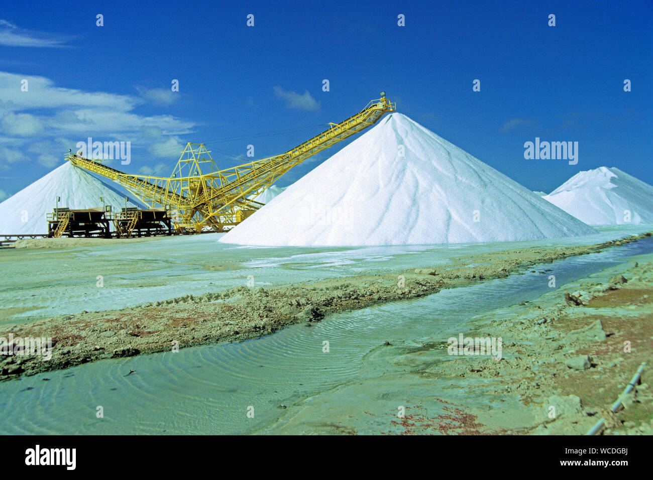 Salt Pans Bonaire, salt mine, natural evaporation by sun and wind, the salt crystallizes in the salt beds, Bonaire, Netherland Antilles Stock Photo
