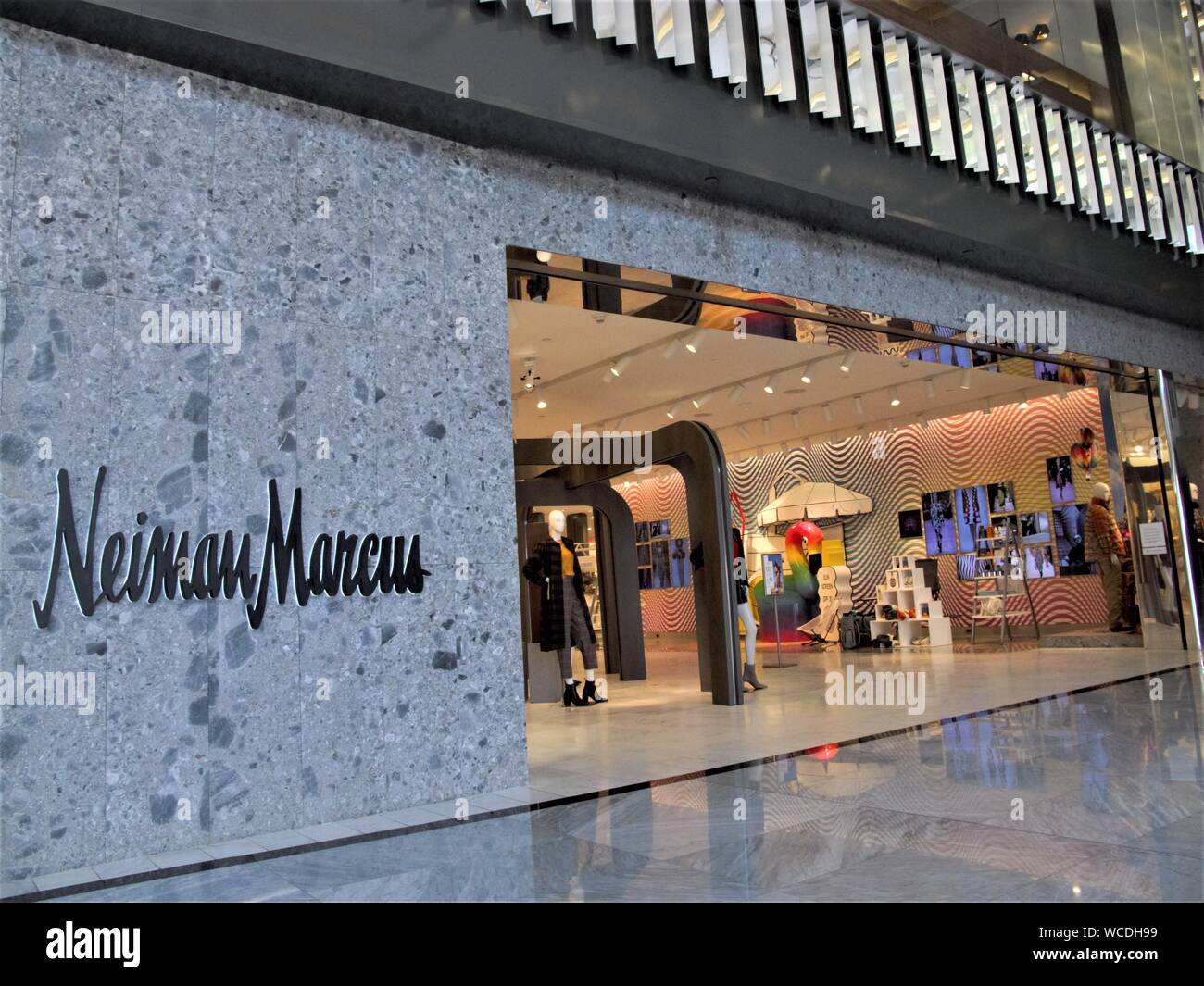 NEIMAN MARCUS FASHION STORE ENTRANCE IN HUDSON YARDS SHOPPING CENTER IN