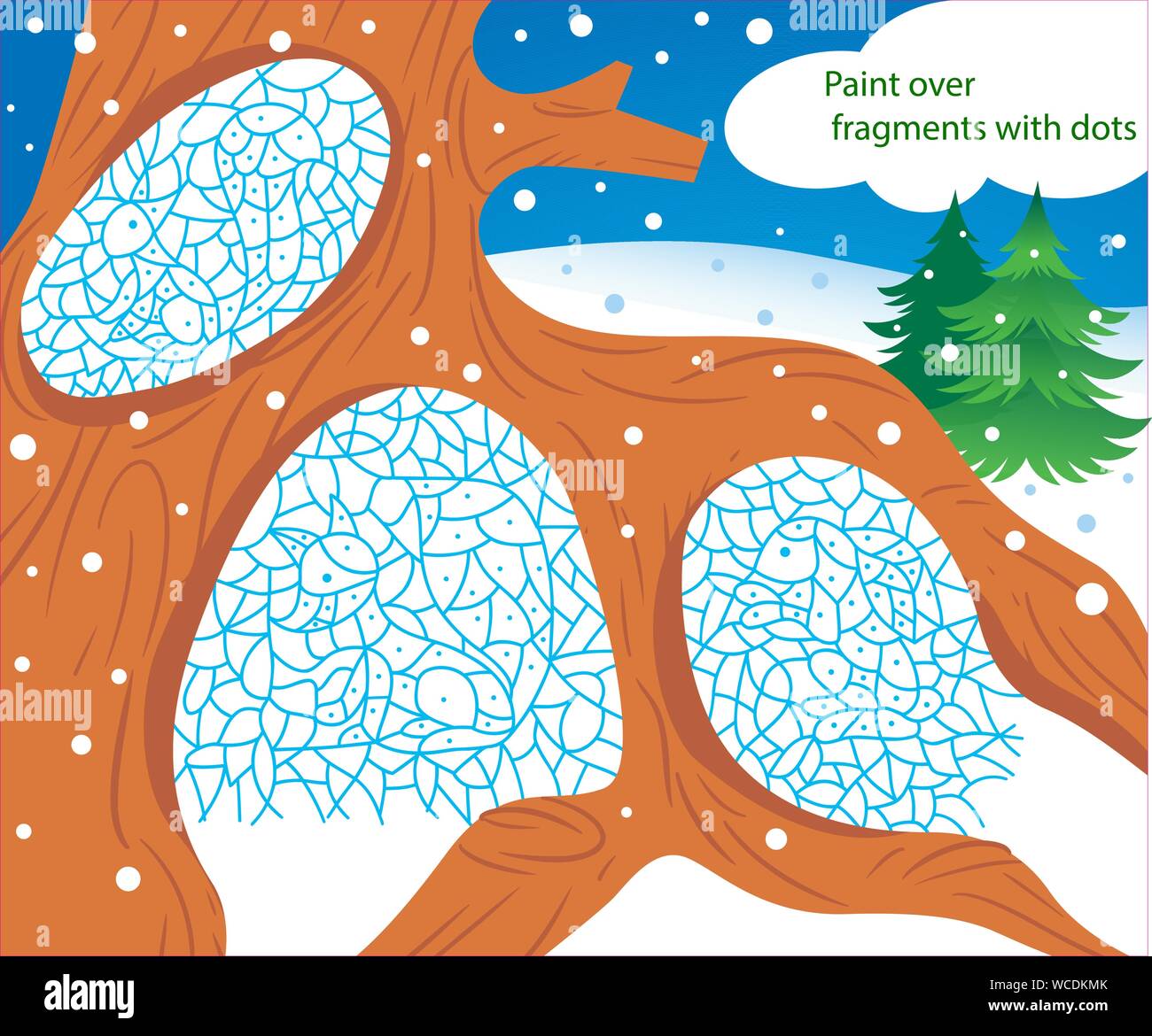 Vector illustration with a puzzle in which it is necessary to paint over fragments with dots to find out which animals hibernate where. Stock Vector