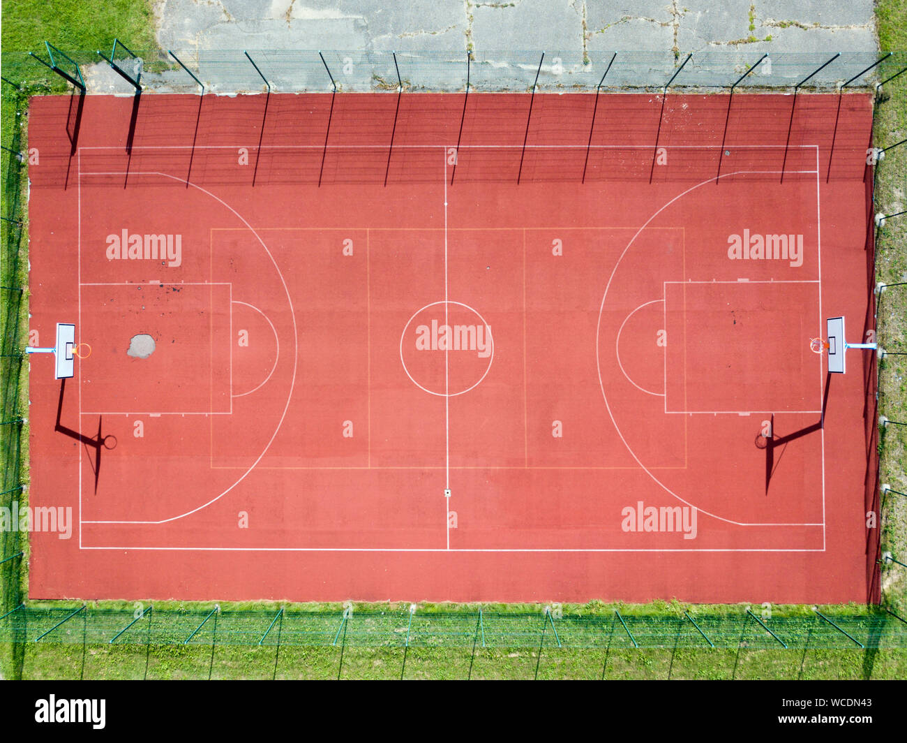 Aerial directly above shot of a basketball playground Stock Photo