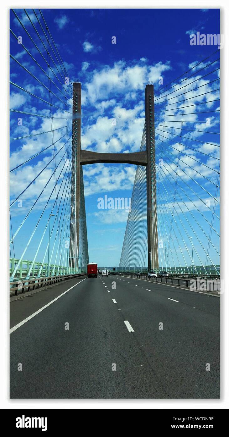 Severn Bridge Against Blue Sky Stock Photo