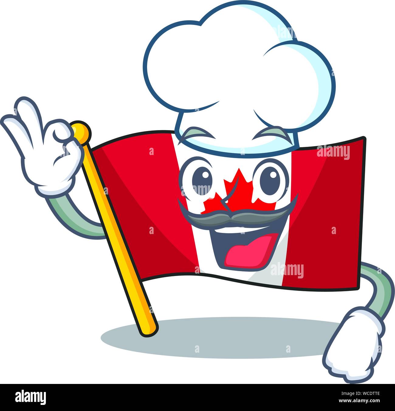 Chef canadian flag fluttering on mascot pole Stock Vector