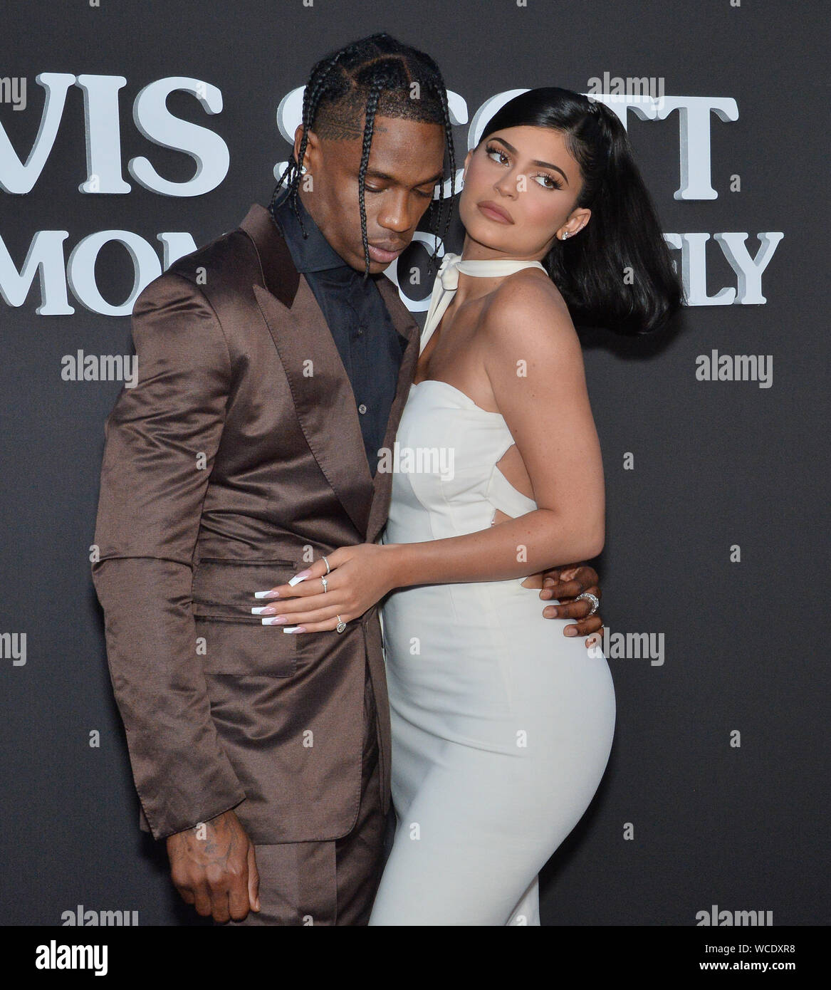Santa Monica, California, USA. 28th Aug, 2019. Rapper Travis Scott and Kylie Jenner attend the premiere of Netflix's 'Travis Scott: Look Mom I Can Fly' at Barker Hangar on August 27, 2019 in Santa Monica, California. 'Travis Scott: Look Mom I Can Fly' traces the Houston rapper's rise to super-stardom, focusing on the months surrounding Scott's third album 'Astroworld'.  Photo by Jim Ruymen/UPI Credit: UPI/Alamy Live News Stock Photo