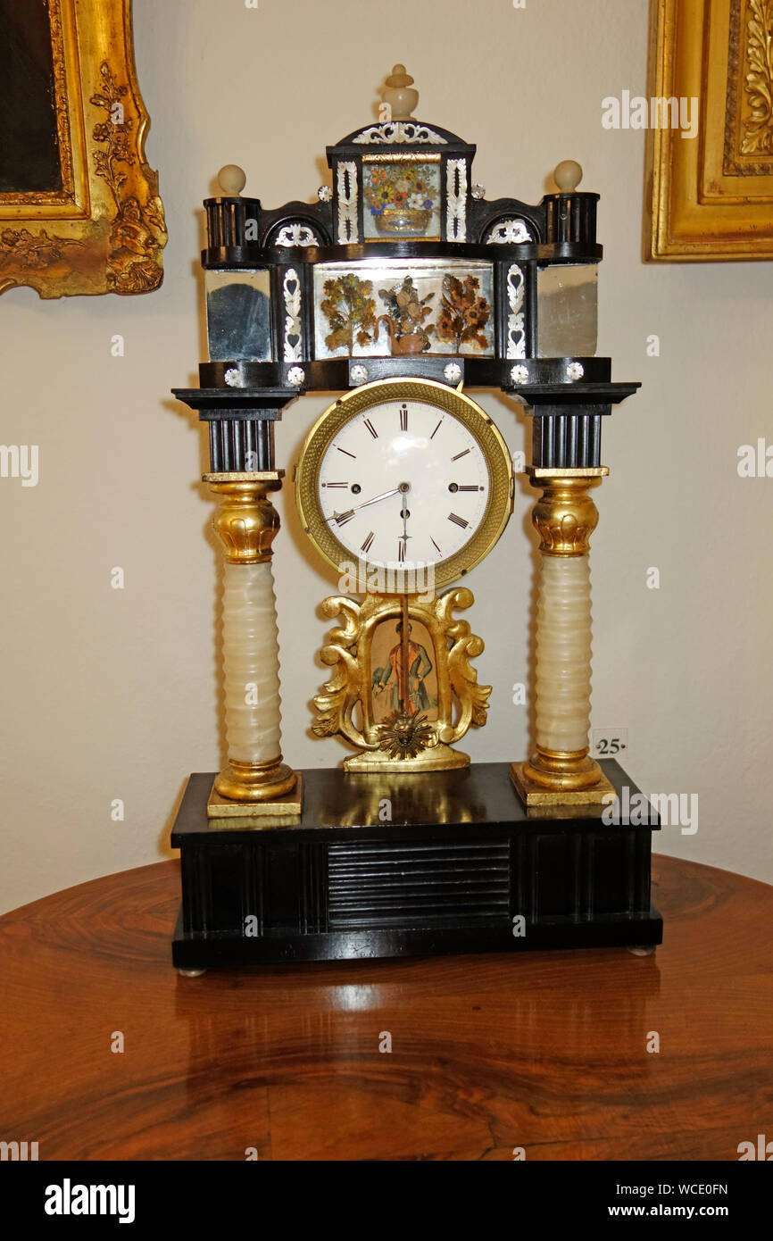 Old Shelf Mantel Tabletop Clock from 1840es Stock Photo